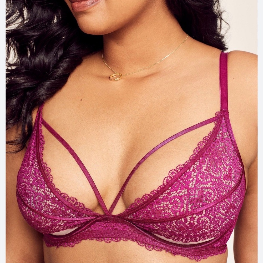 Adore Me Lace Strappy Bralette in Berry